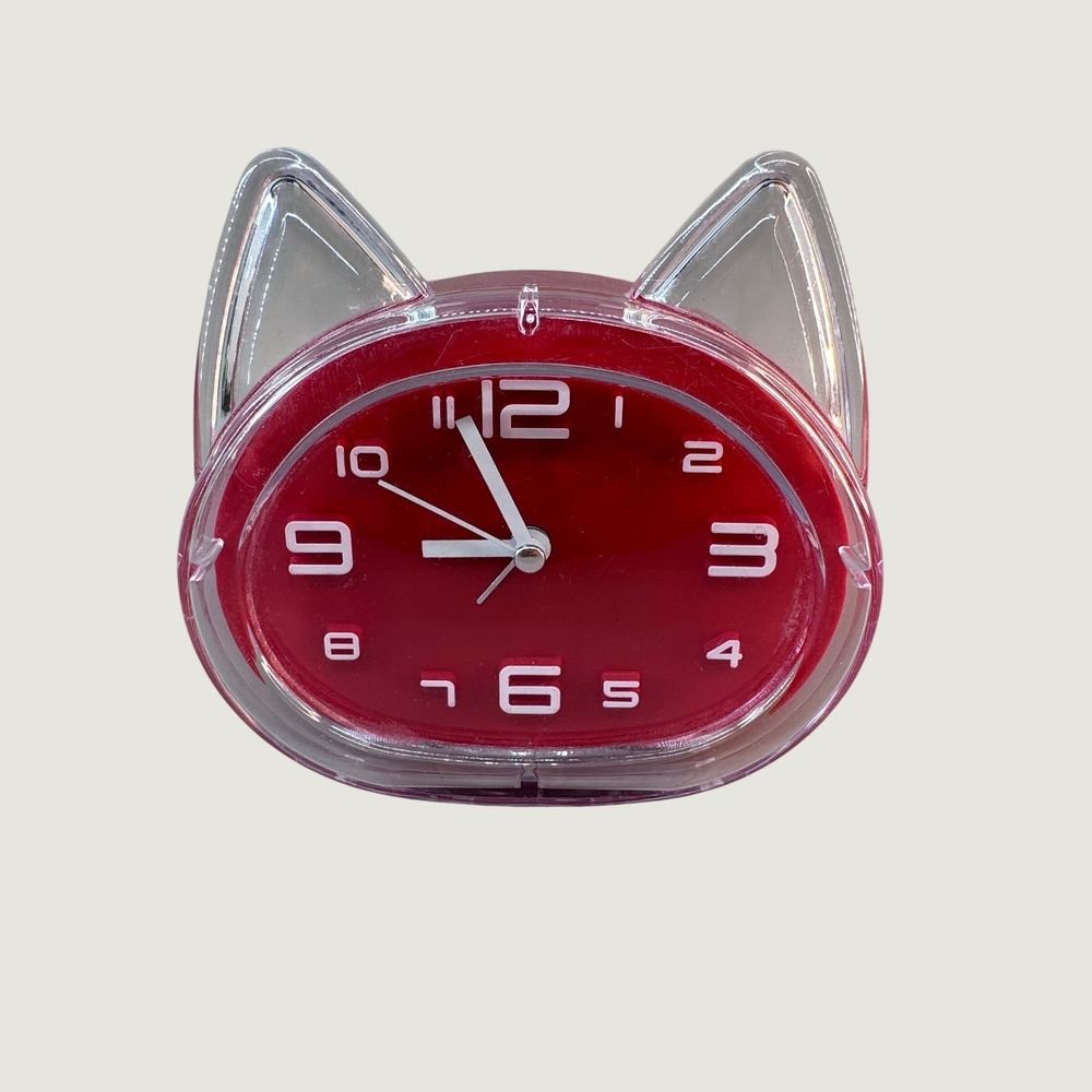 Cat Lady Box Cat Ear Alarm Clock Red Novelty Analog Desk Decor Kawaii Kitsch